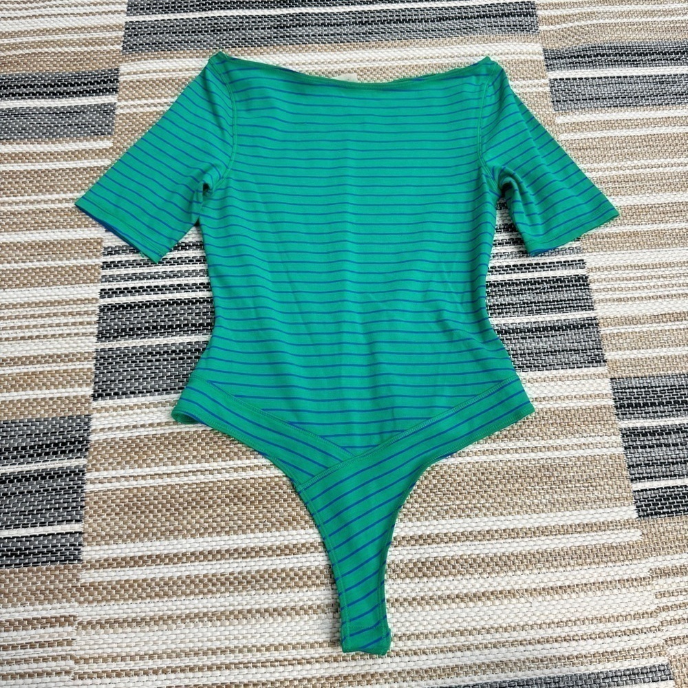Free‎ People Striped Boat Neck Short Sleeve Bodysuit Size Small Women